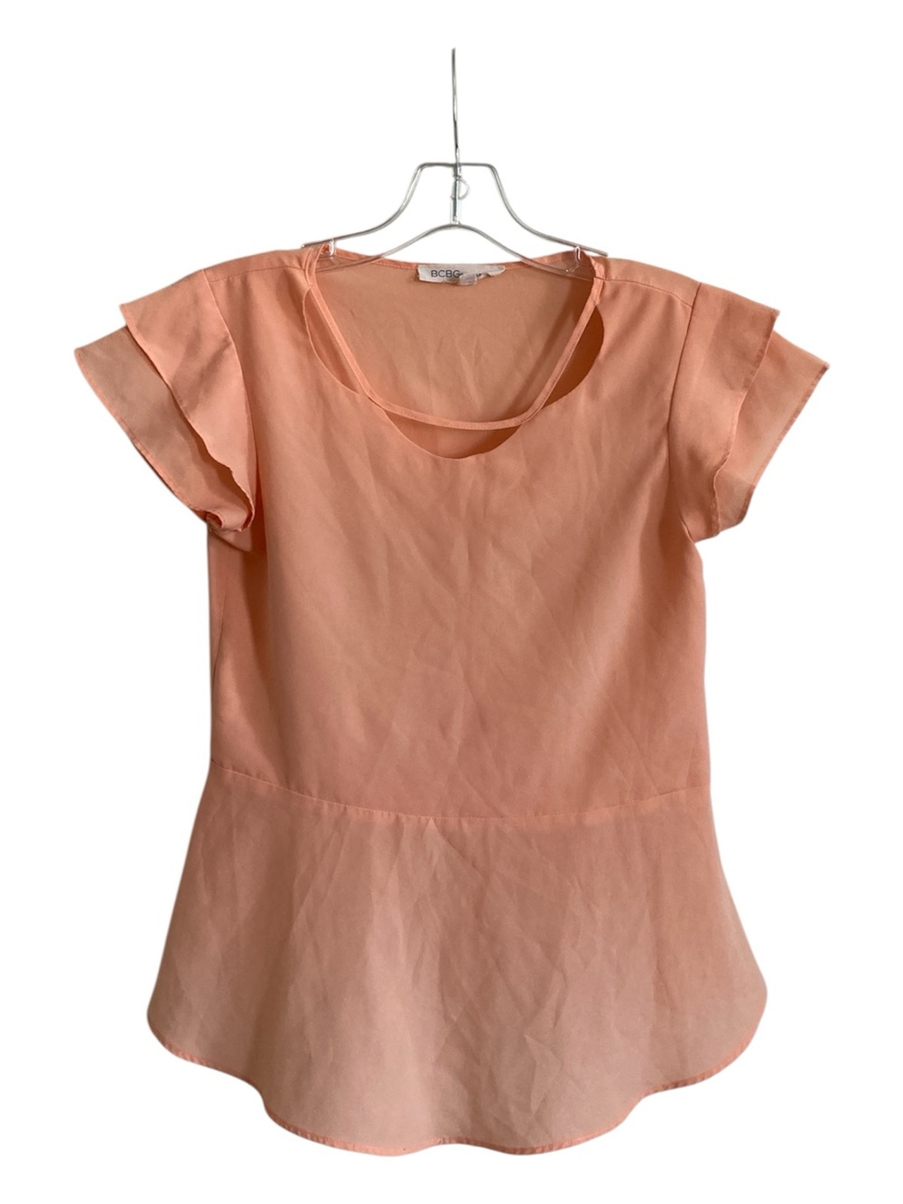 BCBGeneration Peach Peplum Short-Sleeve Blouse